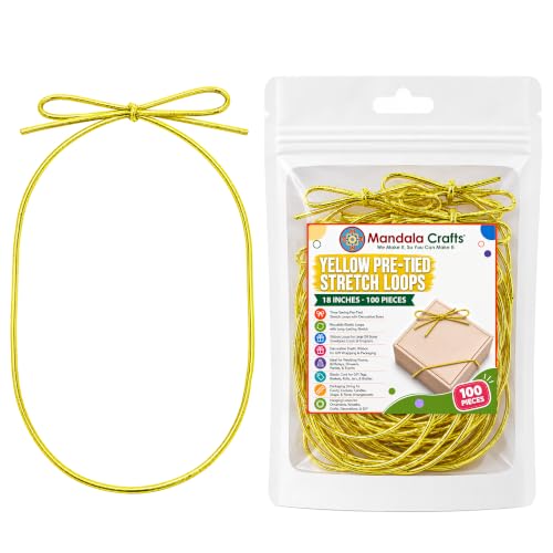 Mandala Crafts 18 Inch Yellow Pre-Tied Stretch Loops for Gift Wrapping