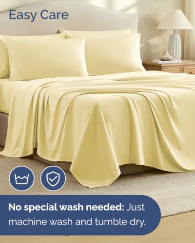 Image of Full 6 Piece Bed Sheet Set - Breathable & Cooling Sheets - Butter Yellow