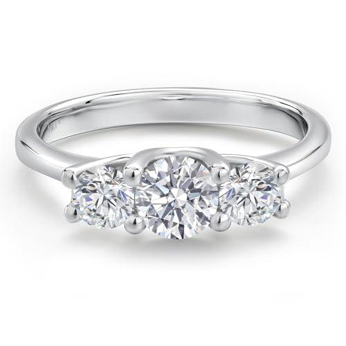 Gem Stone King 1.04 Cttw 14K White Gold White Lab Grown Diamond 3-Stone Engagement Ring | Round 5MM and 4MM | Three Stone Wedding Anniversary Promise Ring For Women3