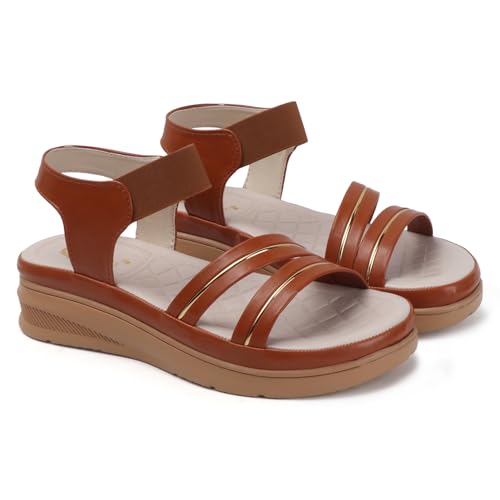 Image of Ladies Hub Stylish Women's Wedge Sandals Platform Heels with Extra Soft Cushioned Footbed, Ankle Strap & Open Toe Style