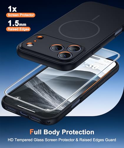 Image of FNTCASE for iPhone 17 Pro Case: [Compatible with Magsafe] Solid Matte 17 Pro Cases Black with [Screen Protector] [Full Camera Protection] Military Grade Shockproof Protective Phone Cover, 6.3 inch