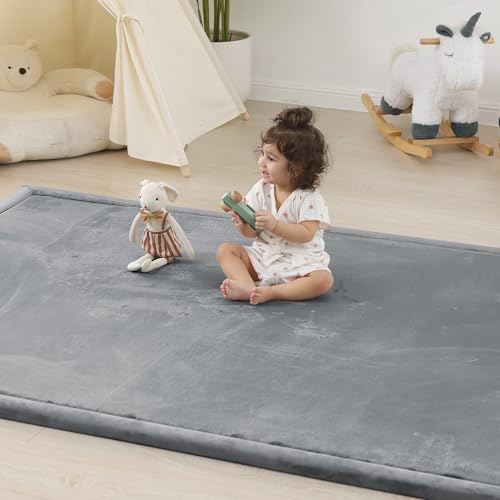 Image of 1.5" Thick Baby Play Mat for Floor Tummy Time, 50"x 50" Pro Soft Baby Activity Playmats Playroom, Easy Care with Non-Slip Safe for Infant Toddler Kids Crawling(Dark Grey)