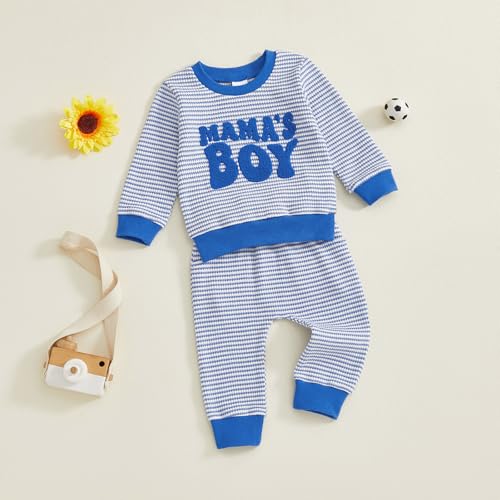 Douhoow Baby Boy Fall Winter Outfit Letter Embroidered Ribbed Crew Neck Long Sleeve Romper and Pants 2 Pcs Set3