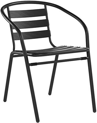 Flash Furniture Aluminum Slat Back Stacking Outdoor Restaurant Chairs, Modern Stackable Patio Chairs for Restaurants, Set of 4, Black | Durable Construction, Commercial Use image 4