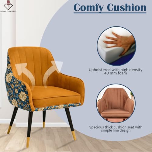 Image of Set of 2 Accent Chair for Living Room | Modern Armchair in Soft Velvet Fabric with Sturdy Legs | Premium Chair for Home Living Room Bedroom Restaurent | (Dual Fabric, Light Brown)