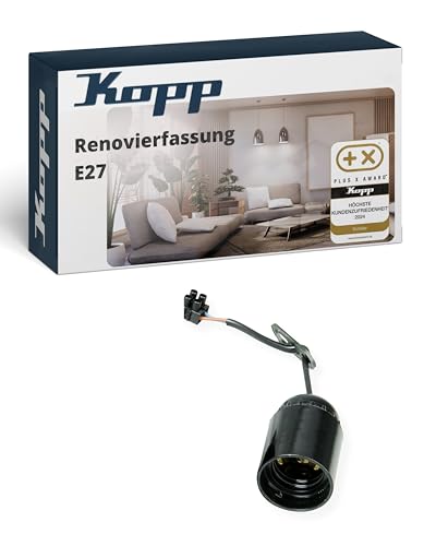 Kopp Renovierungsfassung E27 in Schwarz - 1 Stück - Vormontierte Lampenfassung E27 mit ca. 13 cm sichtbarer Leitung - Baufassung für H03VV-F Leitung bis 2 x 0,75mm² - Hochwertige Fassung 75 Watt