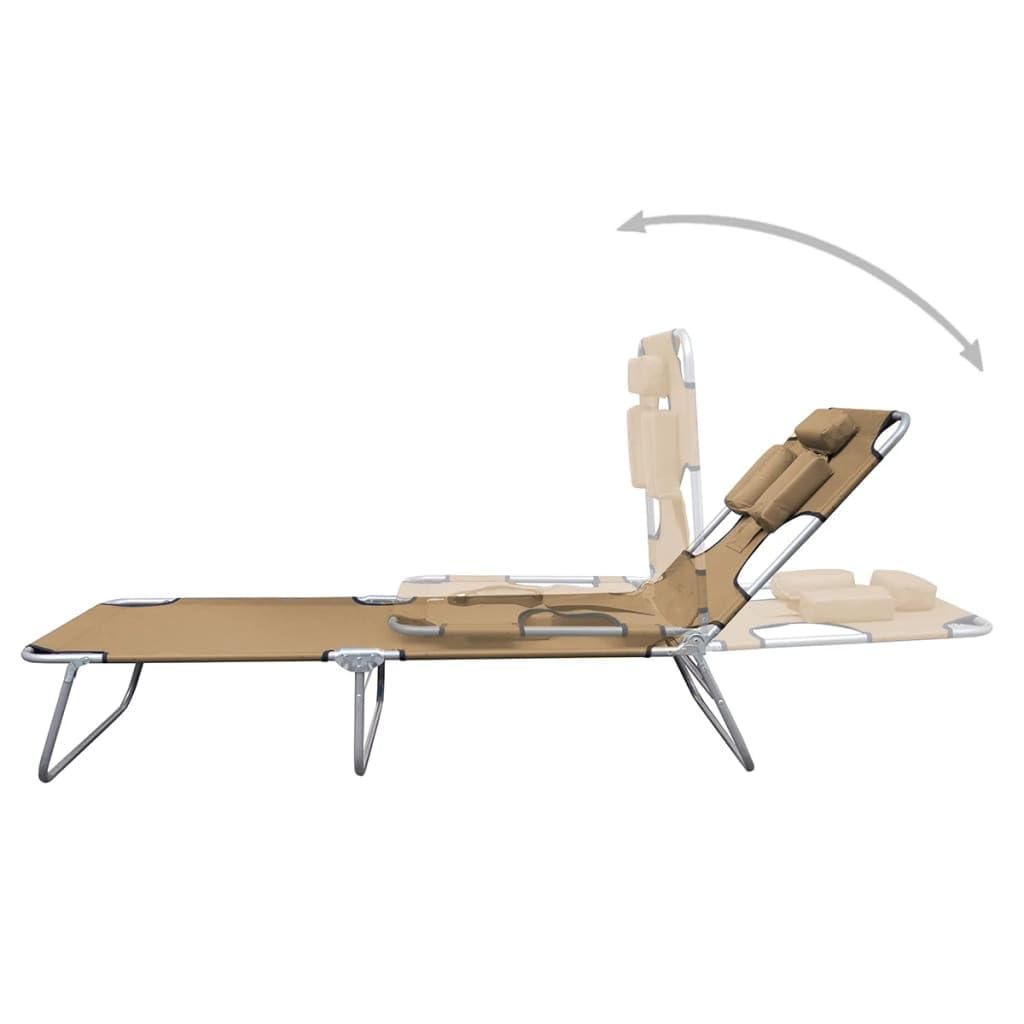 Terassenmöbel Strandliege Stuhl Outdoor Campingliege Sonnenliege Klappbar Kopfkissen Verstellbare Rückenlehne Taupe für Patio Strand Terrasse Pool