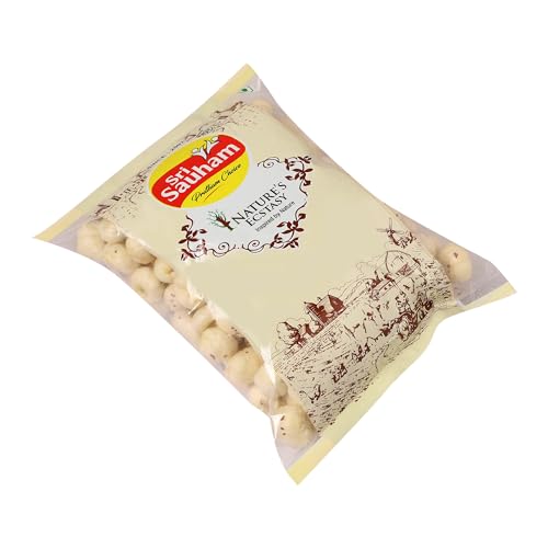 Image of Sri Sauham Premium Dry Fruits - 100% Natural Roasted Makhana (Fox Nuts) - 150 Gram | Crunchy Munchies, Gluten-Free Pantry Snack | Zero Calories, Zero Trans Fat, Zero Cholesterol | Rich in Calcium & Antioxidants