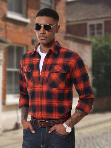 MAGNIVIT Men's Button Down Regular Fit Long Sleeve Plaid Flannel Casual Cotton Shirts with Twin Chest Pockets3