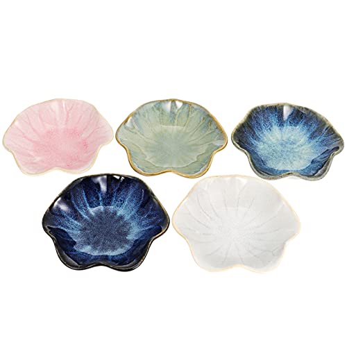 Cabilock Elegant Lotus Pattern Sauce Dishes 1 Set of 5 Ceramic Plates for Side Serving