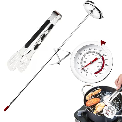 cersaty 1 Pcs 0-300° Thermomètre de Cuisson, Inoxydable Thermomètre à frire Acier Inoxydable avec Clip pour Dinde,Barbecue,Huile de Cuisine,Café