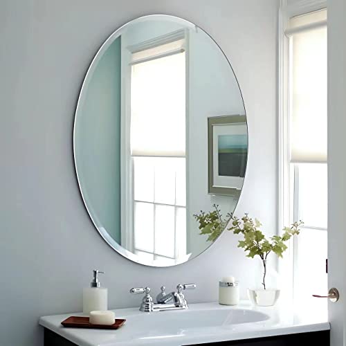 Ushower 24"X36" Frameless Oval Wall Mirror For Bathroom/Vanity, Beveled Edge, Simple & Elegant Look #TOP27