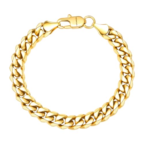 CaptainSteeL Cuban Bracelet for Men and Women, 7/7.5/8/9inch Stainless Steel Bracelet, Gold Plating/Stainless Steel Fashion Jewelry Bracelet, Holiday Gift with Flannel Bag