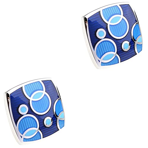 CIFIDET Enamel Epoxy Cufflink Classic Men Cuff Link With Velvet Bag and Gift Box Jewelry Accessories Present (Blue Circles)