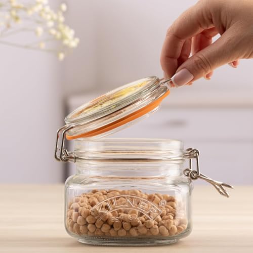 Image of Kilner Premium 4 x 500ml Borosilicate Airtight Square Wire Clip Top Food Storage Container Jar for Kitchen | Multipurpose, BPA Free, Reusable | For thinKitchen