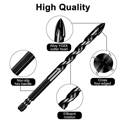 Ubesths 1/4 Inch Concrete Drill Bits 10Pcs, Masonry Drill Bit Set With Tungsten Carbide Tip For Glass,Tile, Brick, Cement, Concrete, Plastic, Cinder Block, Wood Etc #TOP1