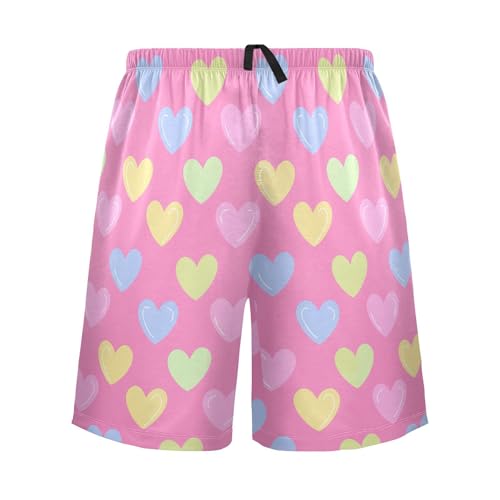 Hearts Yellow Pink Pajama Shorts for Men Lounge Pants Sleeping Shorts Mens Pajama Shorts with Pockets, S-XXL