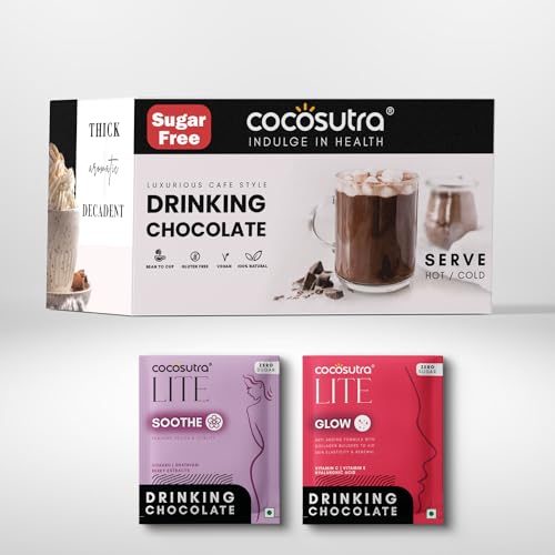Image of Cocosutra SOOTHE & GLOW Sugar Free Drinking Chocolate Hamper | 2 * 10 Single Serve Sachets | For Feminine Health & Skin Renewal | Low Carb, Low Calorie | Stevia & Erythritol based | 400g