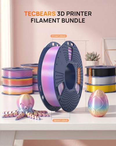Image of TECBEARS Silk Rainbow PLA+ 3D Printer Filament Bundle for Bambu 3D Printers | Fast Color Change Each 8 Meters, Silky Glossy PLA Plus, 250g Spool, 8 Rolls, 2kg Total, Individually Vacuum Packed