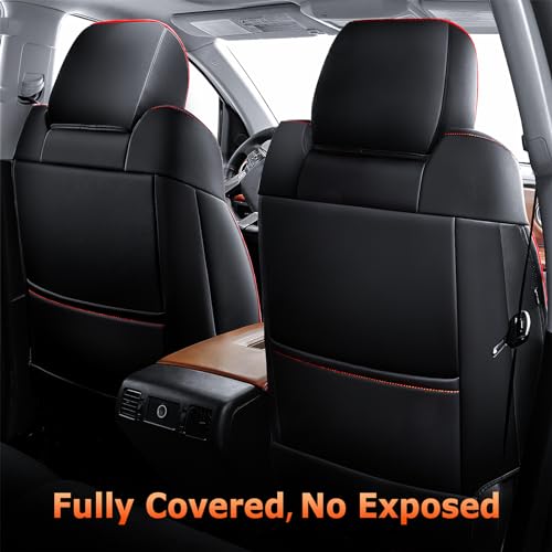 Image of Carlimeki Leather Seat Covers Custom Fit for Tundra 2014-2021 CrewMax | Fits SR, SR5, Limited, Platinum, 1794 Edition, TRD Pro, Capstone - Carbon Fiber - Premium Leather Fully Covered