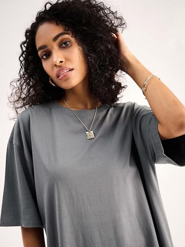 Image of SASSAFRAS Women Grey Oversized T-Shirt Dress -XS