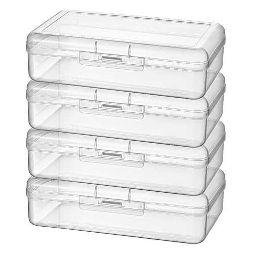 Image of 4 Pack Rectangular Clear Plastic Storage Containers, 8x4.7x2.3 inch | Hinged Lid, For Beads and Small Craft Items