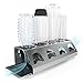 SodaClean® Premium Lot de égouttoirs en acier inoxydable avec bac d'égouttoir - pour 4 bouteilles SodaStream - Passe au lave-vaisselle - Égouttoir avec support de couvercle - Crystal Easy Power