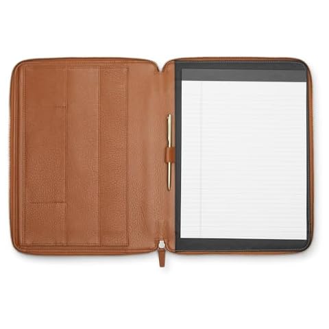 Leatherology Cognac Executive Zippered Portfolio with Interior Tablet Pocket Cover