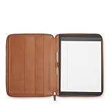 Leatherology Cognac Executive Zippered Portfolio – Full-Grain Leather Padfolio Interior Tablet Pocket, Pen Loop & Multiple Pockets – Fits Letter Paper – Professional Zippered Organizer