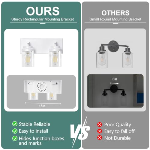 Image of IZORRO Bathroom Light Fixture White, Clear Glass Shade 15-Inch 2-Light