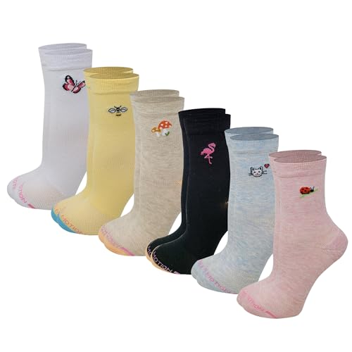 Dr. Motion Women Mid-Crew Compression Socks With Half-Cushion And Breathable Arch Support 6 Pairs (Assorted A)