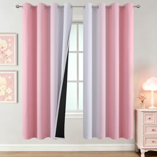 Image of Estelar Textiler Pink and Greyish White Ombre Blackout Curtains 72 Inch Long for Kids Bedroom, Room Darkening Thermal Insulated Grommet Gradient Window Drapes for Living Room /Nursery, 52Wx72L,2 Panels