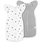 ANYEDDE 2-Pack Baby Swaddle Sleep Sack 0-3 Months - Arms Up Transitional Swaddle for Newborns, Baby Sleep Sack with Cuff Removable & 2-Way Zipper, Gray Stars Design