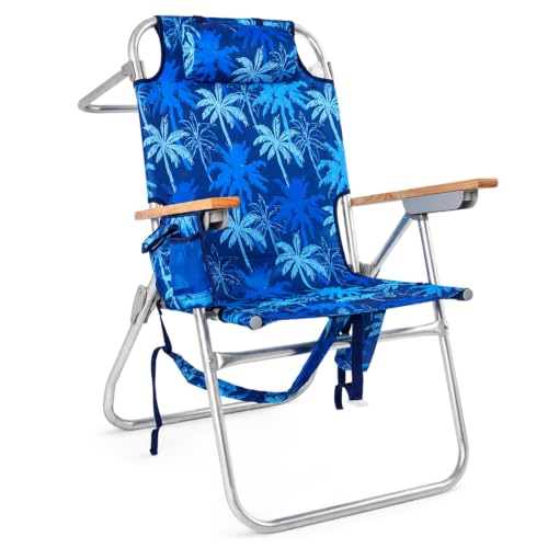 Backpack Beach Chairs for Adults Capacity 300 LBS high 5 Position Beach Chair with Pouch Straps Folding Lightweight Reclining Aluminum Wide Lay Flat Single