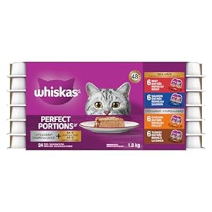 WHISKAS Perfect Portions Adult Wet Cat Food Paté and Cuts in Gravy – Chicken – Turkey – Beef – Salmon – 75g (24 Pack)