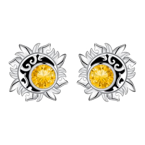 J.MUEN Pendientes de Sol para Mujer de Plata de Ley 925 con Caja de Regalo, Pendientes Hipoalergenicos Mujer,Originales Joyería para Mujer