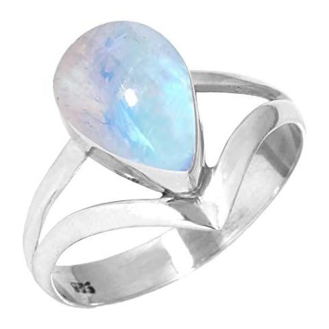 925 Sterling Silver Ring For Women, White Natural Rainbow Moonstone Gem Stone Silver Ring Size Q, June Birthstone Silver Ring Size Q, Halloween - Gift For Girl Friend, Gemstone 925 Silver Jewellery Cover