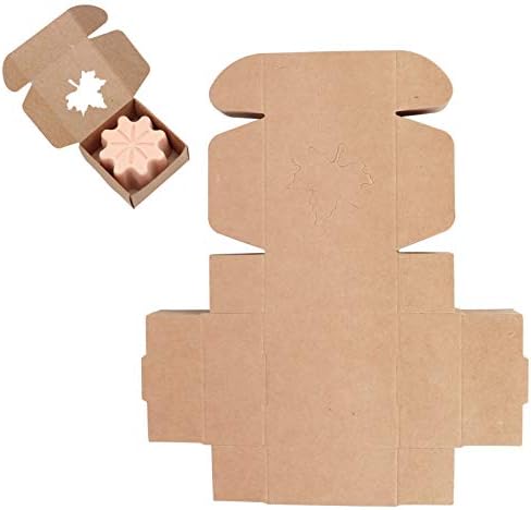 Omabeta 50PCS Kraft Paper Packing Box with Maple Leaf Cutout Design, 2.6“x2.6”x1.2“ Kraft Paper Wrapping Box for DIY Wedding Party Favor, Folding Carton for Storage Candle Cake Candy Cookies