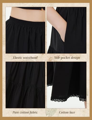 BEAUTELICATE Women Maxi Skirt with Two Pockets 100% Cotton Long Skirts 3 Tiers Ivory with Lining Black Without Lining3