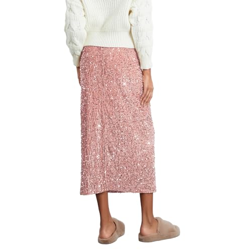 Women Long Skirt Elegant Elastic Waist Shiny Sequins Casual Skirt Streetwear for Daily3