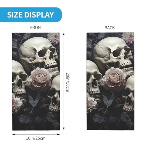 Neck Gaiter Face Mask UV Protector Scarf Breathable Windproof Face Cover Black and White Flowers and Skull Balaclava Summer Cooling Gator Cover Seamless Bandana Head Wrap for Men Women3