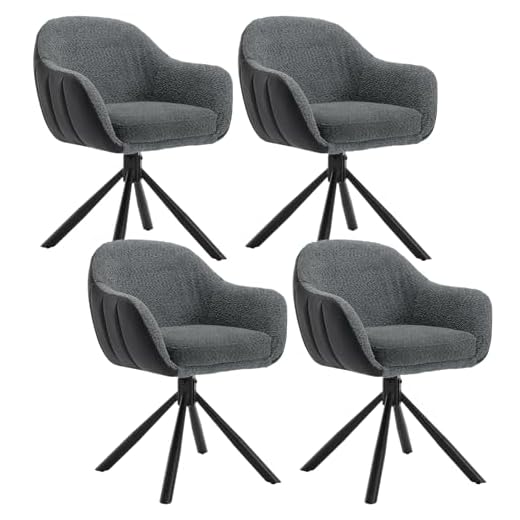 WOLTU Pack 4 Sillas de Comedor Giratorias, Sillas Cocina, Sillas Ergonomicas con Respaldo, Sillas Giratorias de Chenilla y Cuero Artificial, Sillas Nórdicas, Gris Oscuro + Antracita, EZS04dgr-4