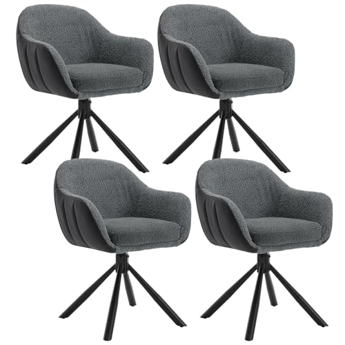 WOLTU Chaise Pivotante, Lot de 4 - Salle à Manger, Cuisine, Style Scandinave - Fauteuil Rembourré - Pieds en Métal - Chenille Gris Foncé + Simili Cuir...