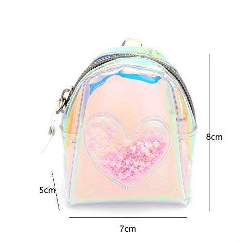 Chris.w Holographic Transparent Zipper Coin Pouch Bag Mini Heart Star Change Purse With Key Chain Clip For Women Girls #TOP2
