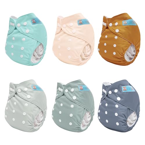 Image of ALVABABY Baby Cloth Diaper 6 Pack with 12 Inserts One Size Cloth Diaper Covers Adjustable Washable Reusable for Baby Girls and Boys