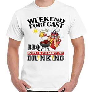 BBQ T-Shirt BBQ’ing Drinking Mens Barbecue Party Chef Cooking Weekend Forecast White