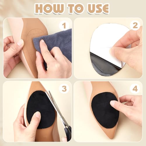 Image of PH PandaHall 40pcs Suede Soles Shoes Pads Self Adhesive Half Soles Stick on Suede Patches Non-Slip Shoe Sole Protectors for Dance Shoes High-Heeled Pole Dance Shoe Protectors 2.5x3.5, Black