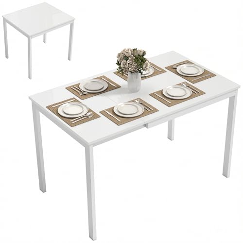 HOMCOM Tavolo da Pranzo Allungabile per 4-6 Persone Prolunga a Incasso, 80-120cm Tavolo Allungabile Rettangolare Salvaspazio con Gambe in Acciaio, per Sala da Pranzo Soggiorno Cucina, Bianco