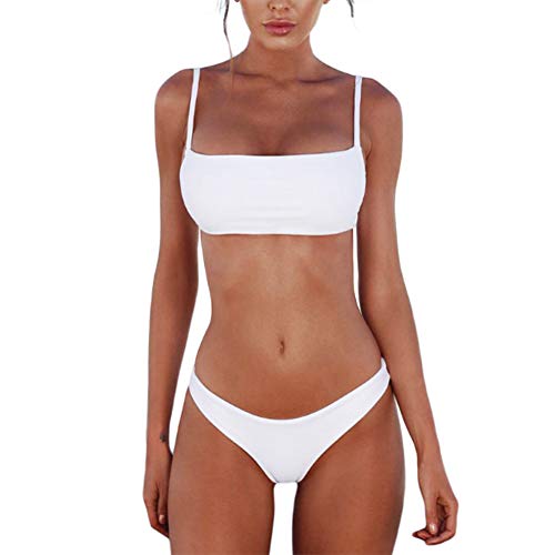 meioro Bikini Set Swimsuits for Women Low Waisted Two Piece Swimwear with Brazilian Push up Top Cheeky Bottom Bathing Suits (White, M)