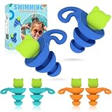 Ear Plugs for Swimming Kids, 3 Pairs Waterproof & Reusable Swim Ear Plugs for Kids 6+ & Adults with Small Ears, Includes Carrying Case for Swimming, Water Sports-L Size (Blue/Cyan/Orange)